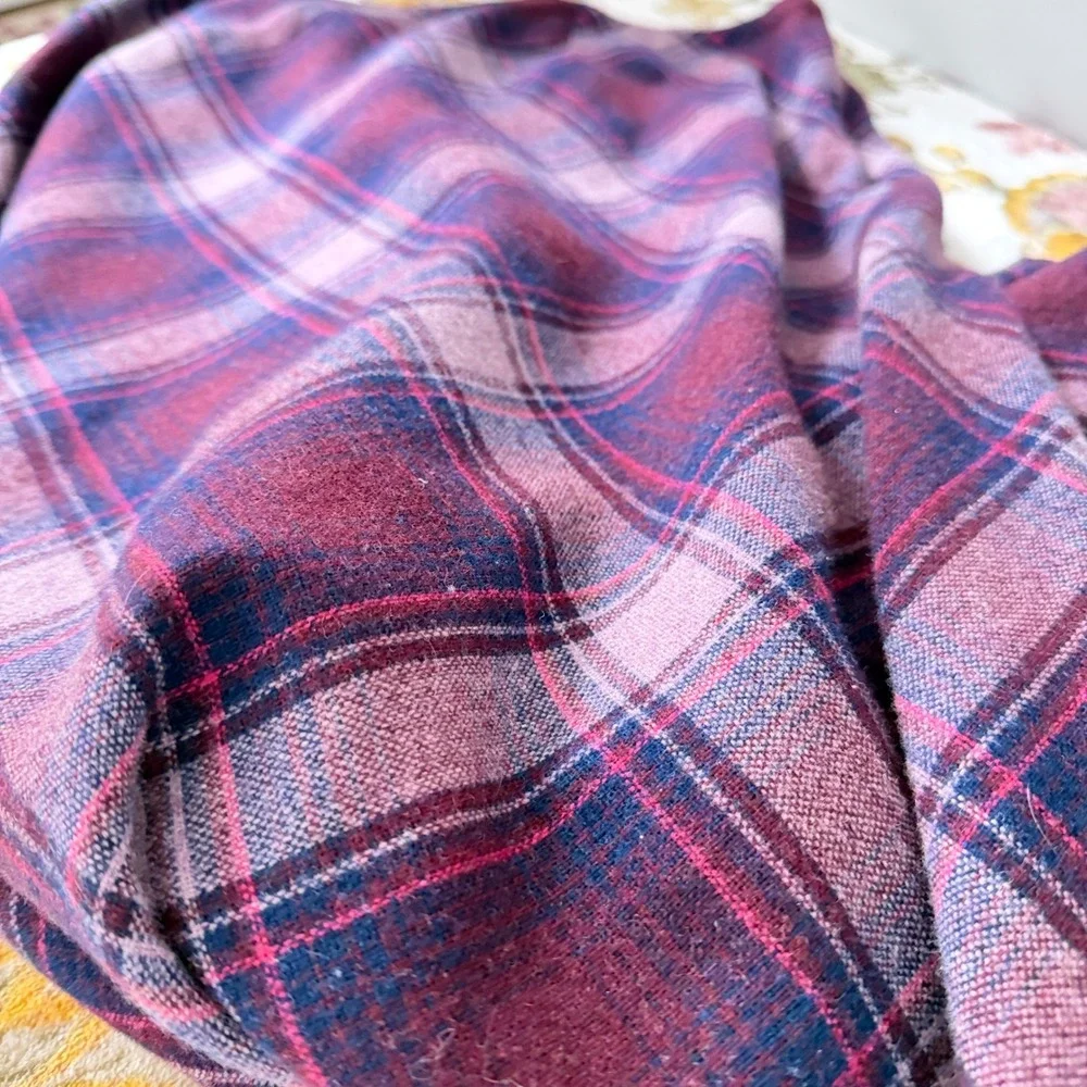 220 Hickory Vtg Maxi Skirt Dark Academia Purple Plaid Wool Blend Side Zip Long L - Picture 7 of 10